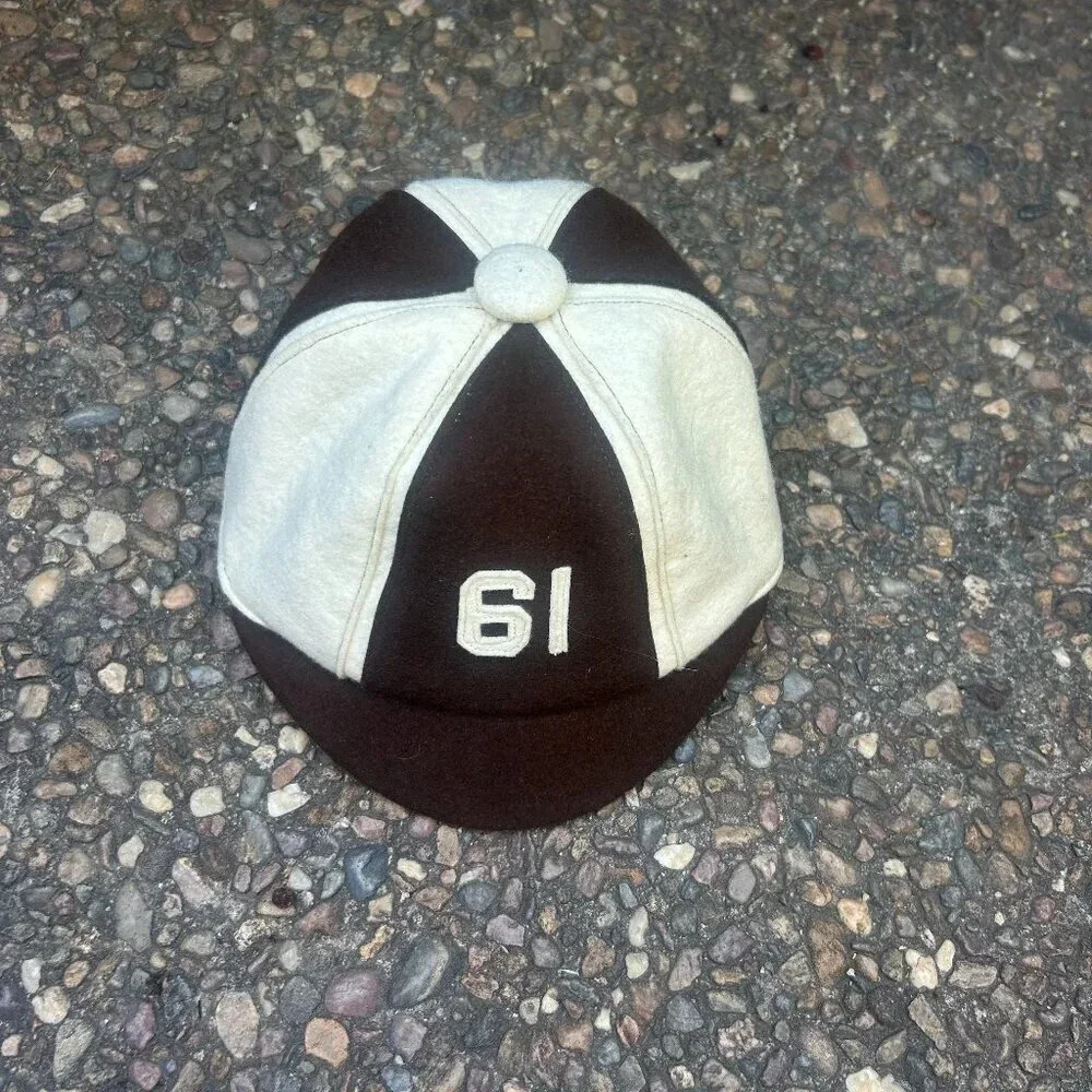 Vintage Child's Standard Pennant Co. Brown and White 100% Wool Beanie #61